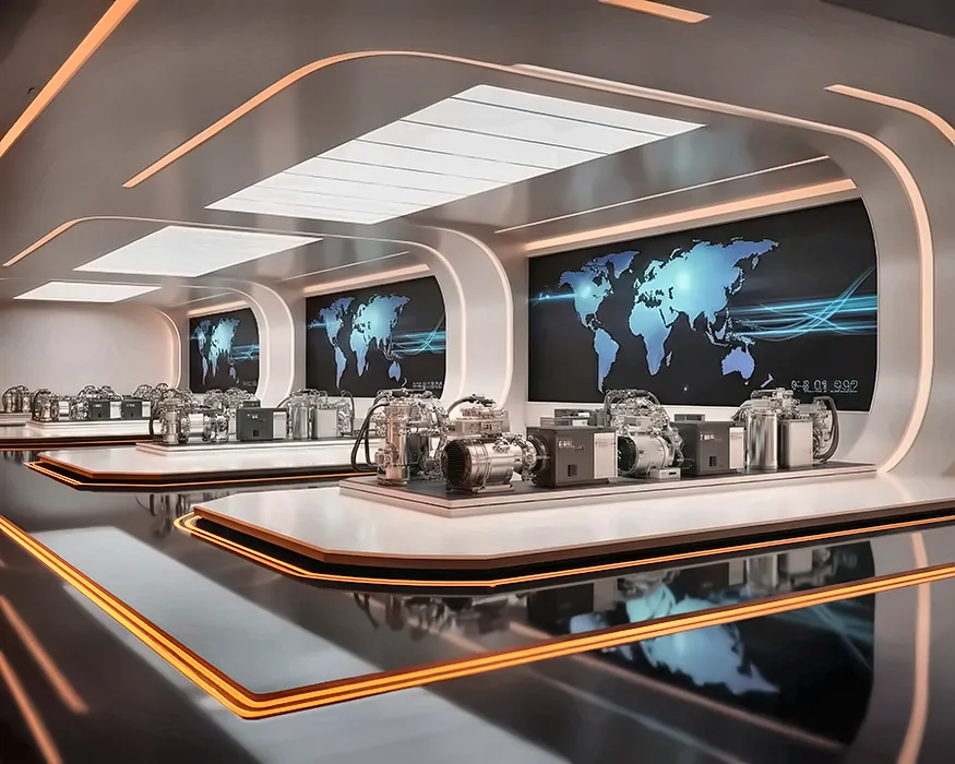 Vakum ekipmanlarının sergilendiği modern showroom
